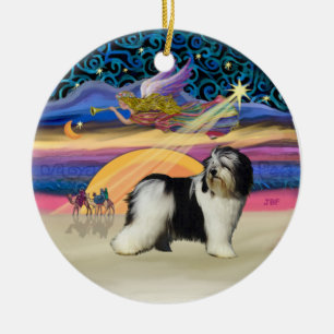 Ornamento De Cerâmica Xmas Star - Polonês Lowland Sheepdog (BW)