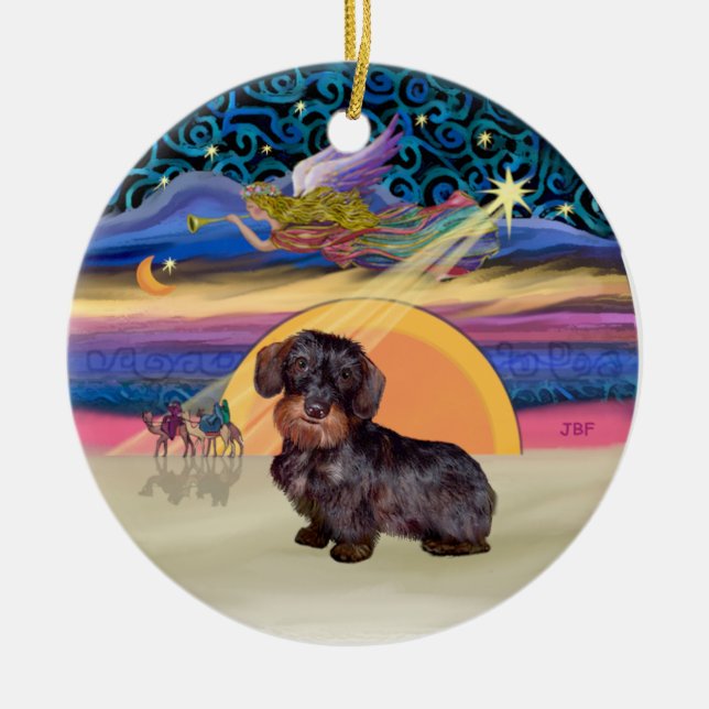 Ornamento De Cerâmica Xmas Star - Wire Haired Dachshund (Frente)