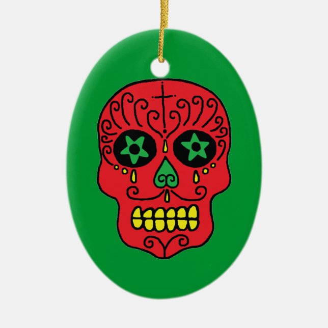Ornamento De Cerâmica Xmas Sugar Skull (Frente)