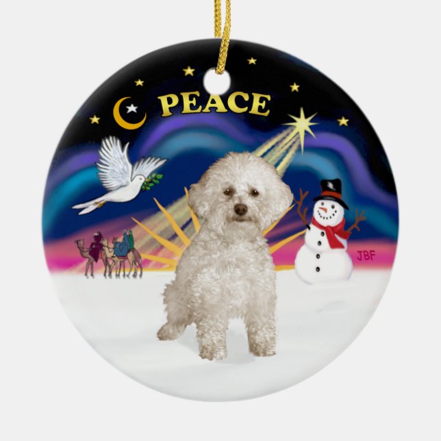 Ornamento De Cerâmica Xmas Sunrise - Bichon Frise 9 (Frente)