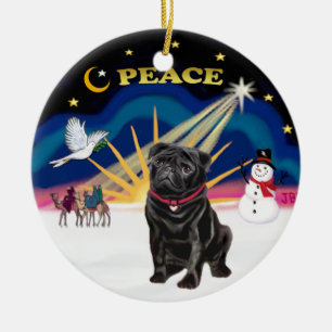 Ornamento De Cerâmica Xmas Sunrise - Black Pug