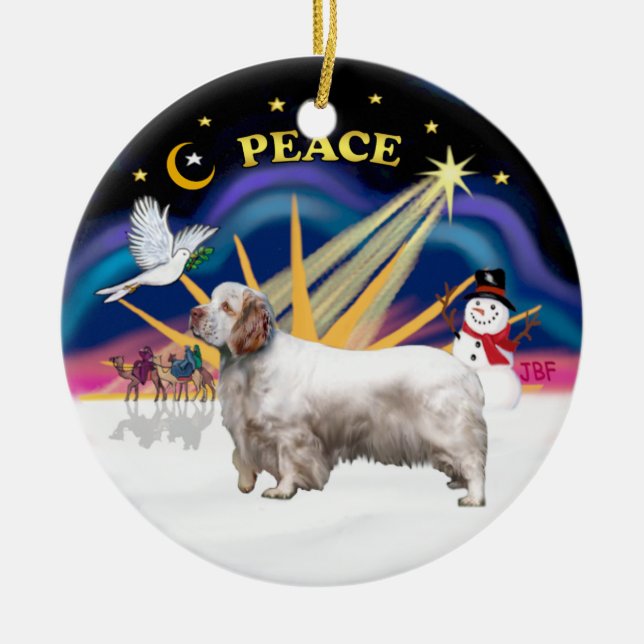 Ornamento De Cerâmica Xmas Sunrise - Clumber Spaniel (Frente)