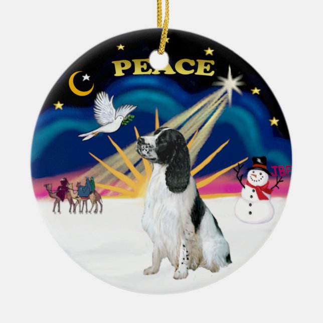 Ornamento De Cerâmica Xmas Sunrise - Inglês Springer Spaniel (Frente)