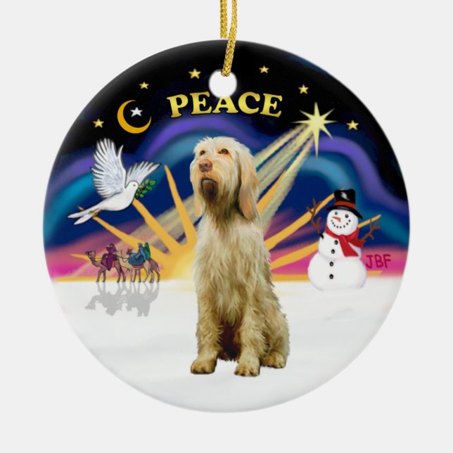 Ornamento De Cerâmica Xmas Sunrise - Spinone Italiano (batido) (Frente)