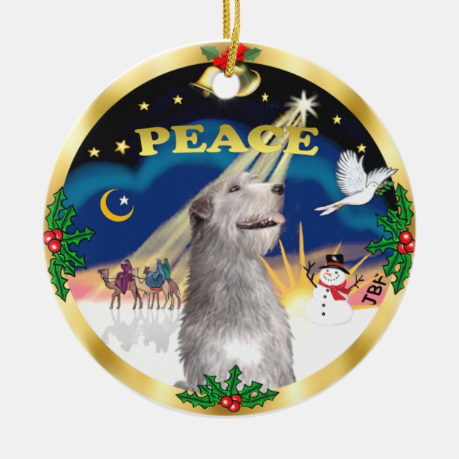 Ornamento De Cerâmica Xmas Sunrise - Wolfhound Irlandês (Frente)
