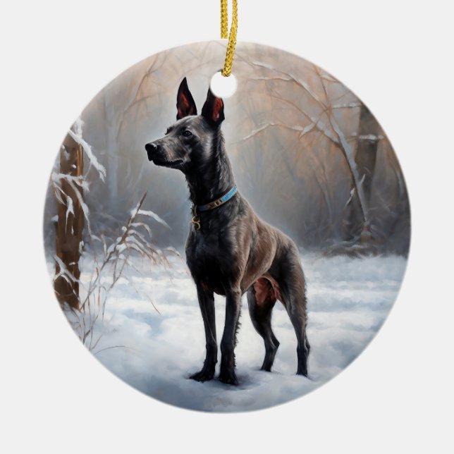 Ornamento De Cerâmica Xoloitzcuintli Deixa-o nevar no Natal (Frente)