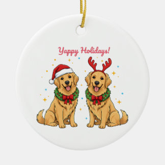 Ornamento De Cerâmica Yappy Holidays Golden Retriever Golden Xmas