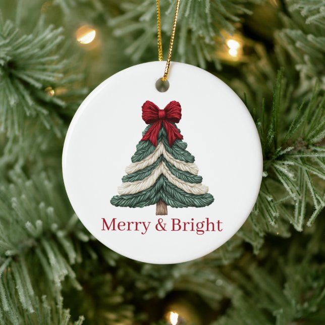 Ornamento De Cerâmica Yarn Faux Embroidery Christmas Tree Merry Bright (Árvore)