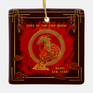 Ornamento De Cerâmica Year of the Fire Horse , Happy Lunar New Year