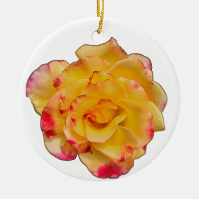Ornamento De Cerâmica Yellow and Pink Rose (Frente)