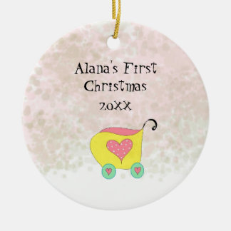 Ornamento De Cerâmica Yellow Buggy Bebês Primeiro Natal
