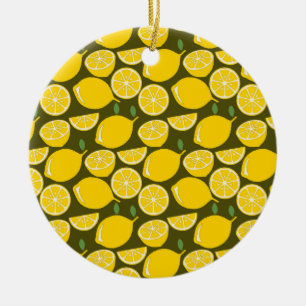 Ornamento De Cerâmica Yellow Lemon Wallpaper Pattern Summer