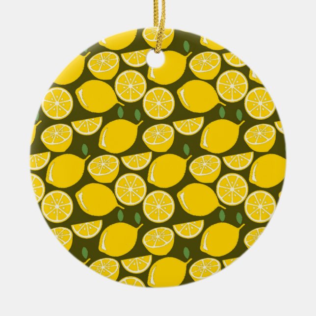 Ornamento De Cerâmica Yellow Lemon Wallpaper Pattern Summer (Frente)