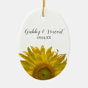Ornamento De Cerâmica Yellow Sunflower Wedding Photo