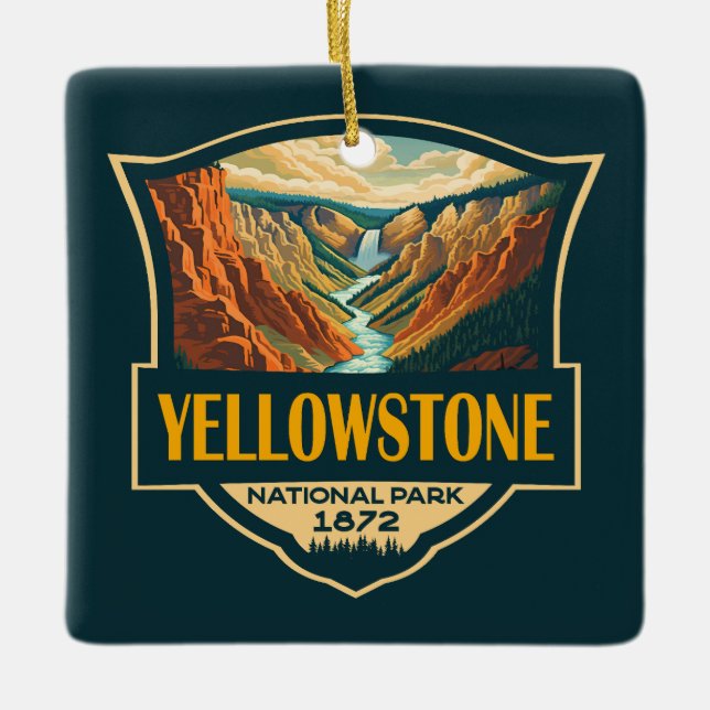 Ornamento De Cerâmica Yellowstone National Park Grand Canyon Retro Art (Frente)