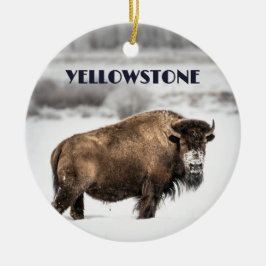 Ornamento De Cerâmica Yellowstone Snowy Buffalo Souvenir Ornament
