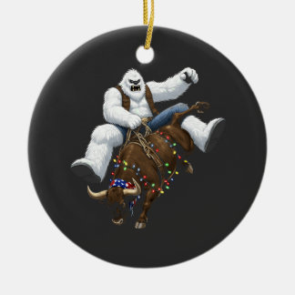 Ornamento De Cerâmica Yeti Piloto de Touro Papai Noel Rodeio de Natal We
