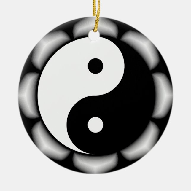 Ornamento De Cerâmica Yin e Yang Round Ornament (Frente)