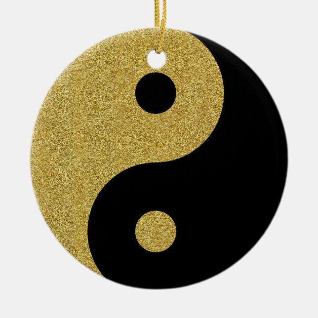 Ornamento De Cerâmica Yin Yang Black and gold Ornament (Frente)