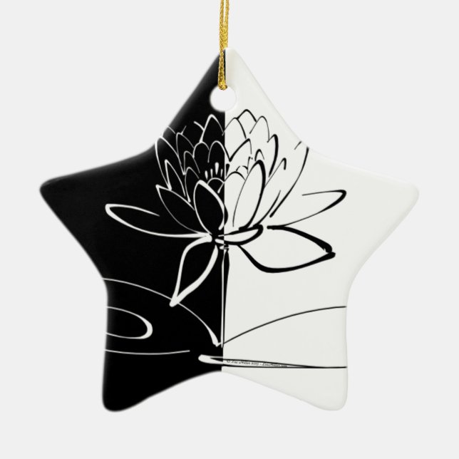 Ornamento De Cerâmica Yin Yang Black White Lotus Blossom (Frente)