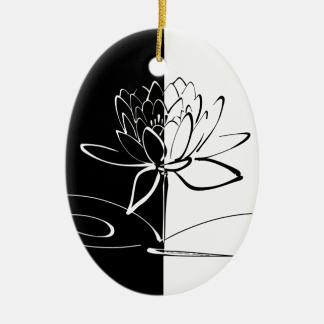 Ornamento De Cerâmica Yin Yang Black White Lotus Blossom (Frente)