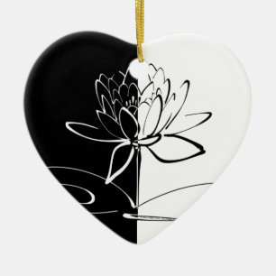 Ornamento De Cerâmica Yin Yang Black White Lotus Blossom