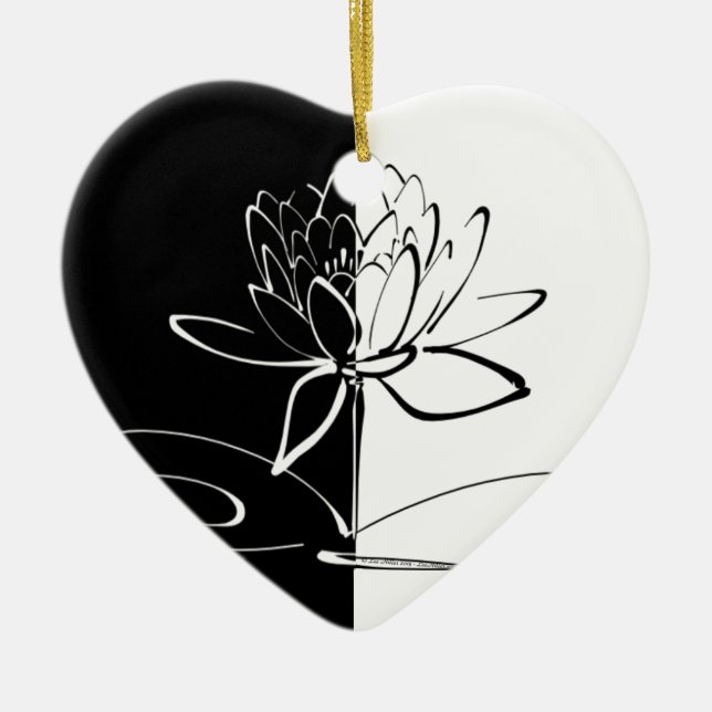 Ornamento De Cerâmica Yin Yang Black White Lotus Blossom (Frente)