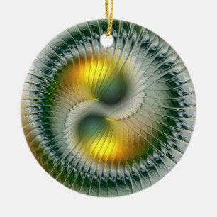 Ornamento De Cerâmica Yin Yang Christmas Colors Abstrato Fractal Art