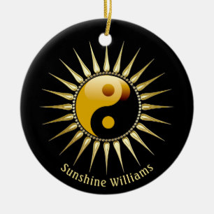 Ornamento De Cerâmica Yin Yang Dourado Sunshine