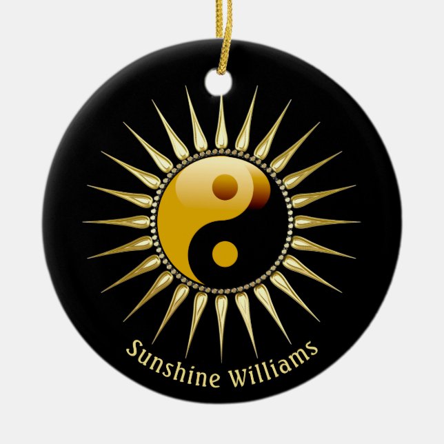 Ornamento De Cerâmica Yin Yang Dourado Sunshine (Frente)