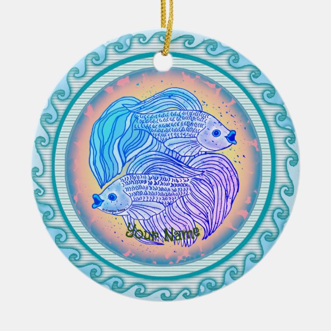 Ornamento De Cerâmica Yin Yang Fish  (Frente)