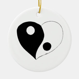 Ornamento De Cerâmica Yin Yang Heart (B/W)
