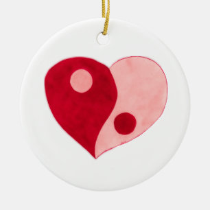 Ornamento De Cerâmica Yin Yang Heart (Vermelho/Rosa)