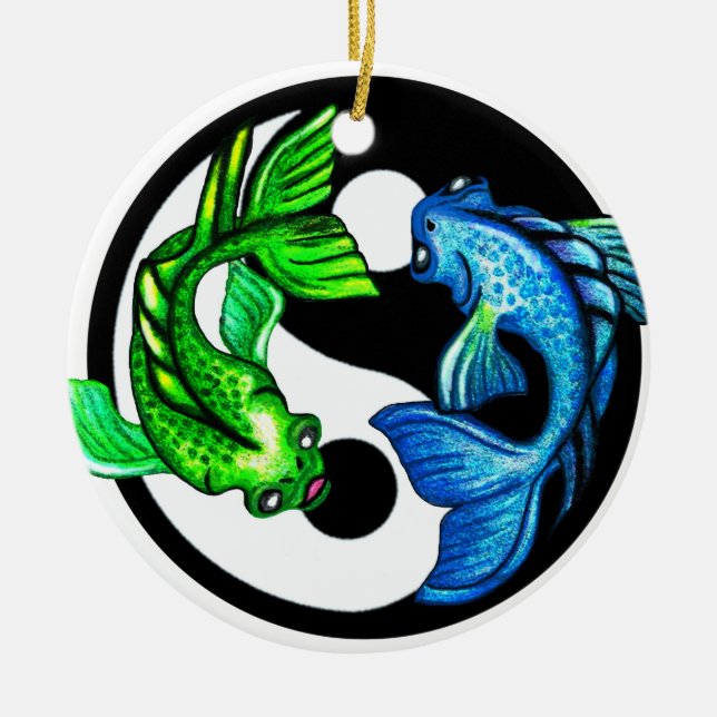 Ornamento De Cerâmica Yin-Yang Koi Design (Frente)