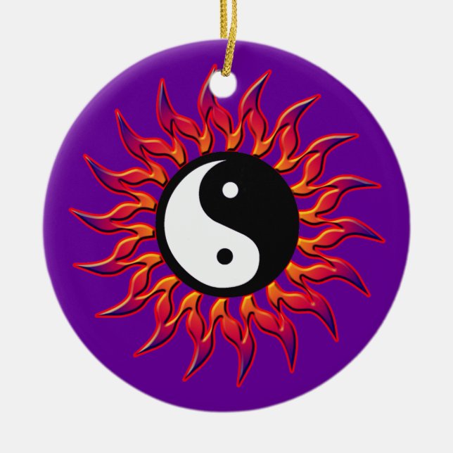 Ornamento De Cerâmica Yin Yang Sun Ornament Flaming (Frente)
