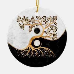 Ornamento De Cerâmica Yin Yang Tree - Mármores e Dourado
