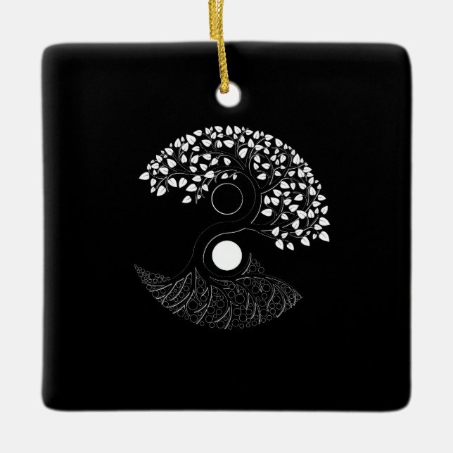Ornamento De Cerâmica Yin Yang Tree of life (Frente)
