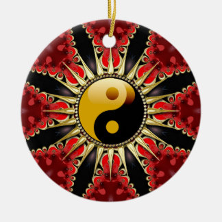 Ornamento De Cerâmica YinYang Red Tribal Flower Cerâmica