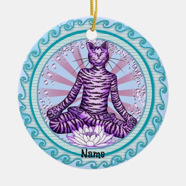 Ornamento De Cerâmica Yoga Cat (Frente)