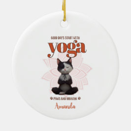 Ornamento De Cerâmica Yoga Cat Folhas Engraçadas e Respiram Personalizad