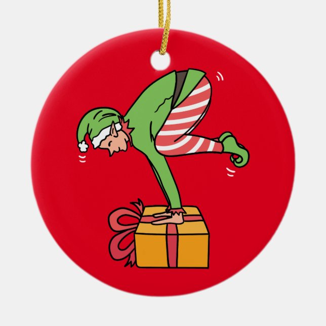 Ornamento De Cerâmica Yoga Christmas Elf Pose (Frente)