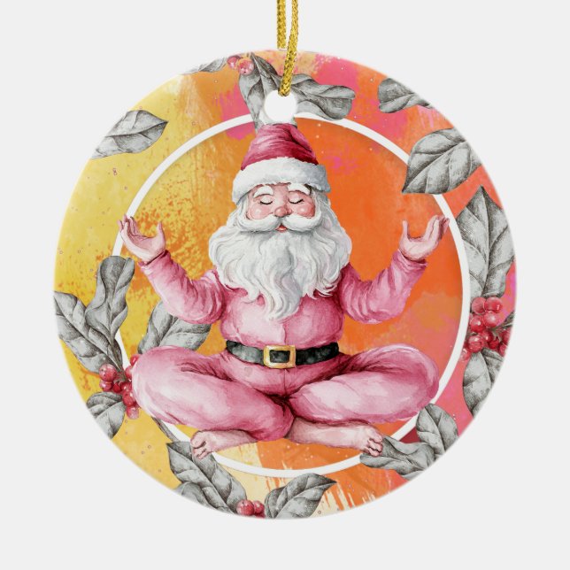 Ornamento De Cerâmica Yoga Christmas Papai Noel posiciona Natal (Frente)