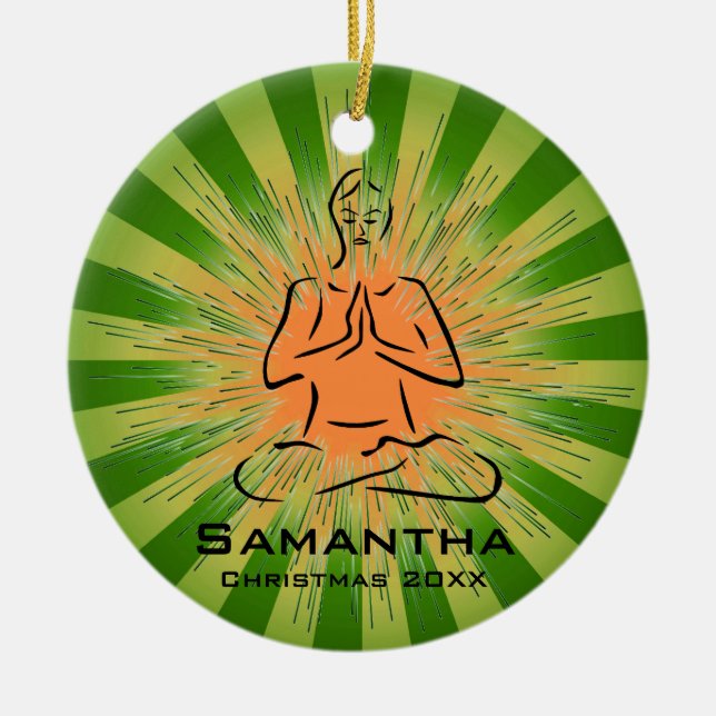 Ornamento De Cerâmica Yoga Pose Personalizada (Frente)