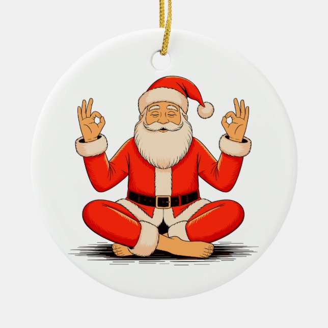Ornamento De Cerâmica Yoga Santa Namaste Meditation Christmas Holiday (Frente)