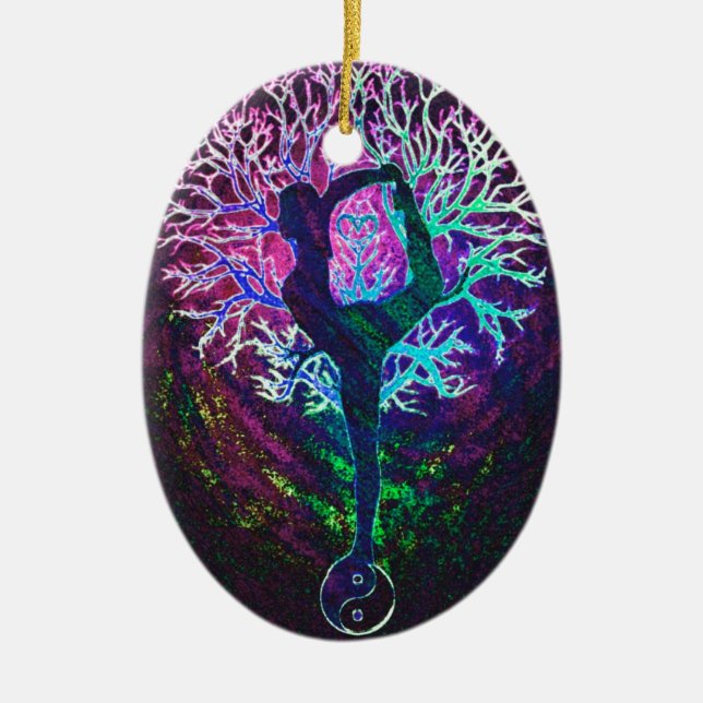 Ornamento De Cerâmica Yoga Tree Peace Rainbow (Frente)