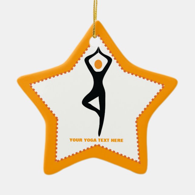 Ornamento De Cerâmica Yoga tree pose preto, costume laranja (Frente)