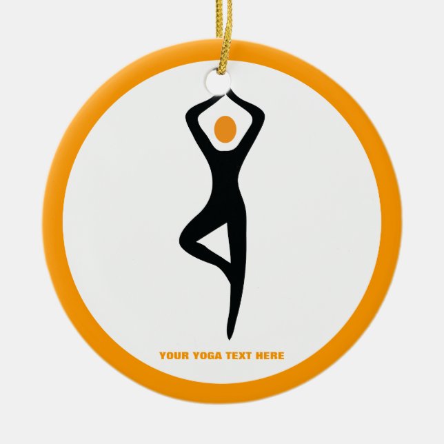 Ornamento De Cerâmica Yoga tree pose preto, costume laranja (Frente)