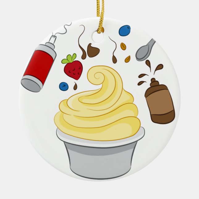 Ornamento De Cerâmica Yogurt congelado com coberturas (Frente)