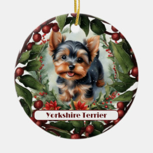 Ornamento De Cerâmica Yorkie adorável, Natal personalizado