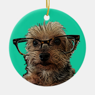 Ornamento De Cerâmica Yorkie com vidros